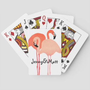 Pink Flamingos Beach Wedding Playing Cards