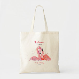 Pink Flamingos Beach Wedding Welcome Tote Bag