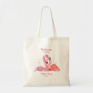 Pink Flamingos Beach Wedding Welcome Tote Bag