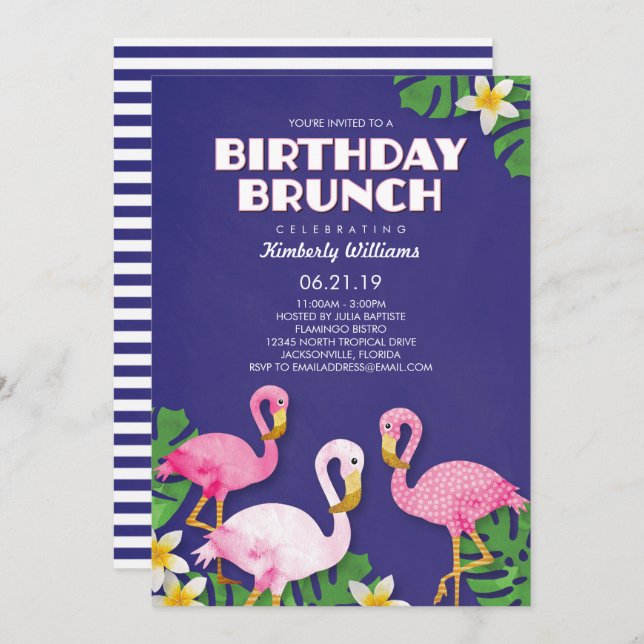 Pink Flamingos Birthday Brunch Invitation (Front/Back)