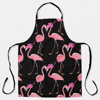 Pink Flamingos: Black Background Vintage Apron