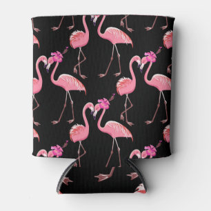 Pink Flamingos: Black Background Vintage Can Cooler