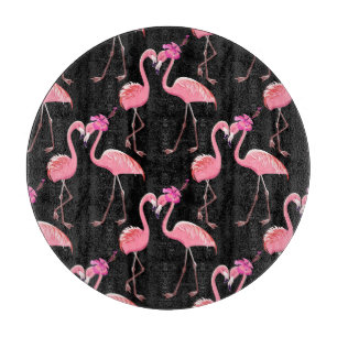 Pink Flamingos: Black Background Vintage Cutting Board