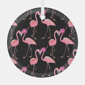 Pink Flamingos: Black Background Vintage Glass Tree Decoration