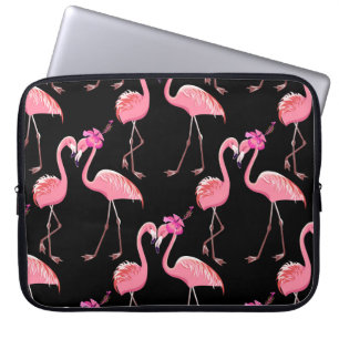 Pink Flamingos: Black Background Vintage Laptop Sleeve