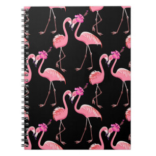 Pink Flamingos: Black Background Vintage Notebook