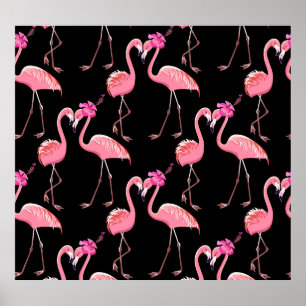 Pink Flamingos: Black Background Vintage Poster