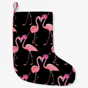 Pink Flamingos: Black Background Vintage Small Christmas Stocking