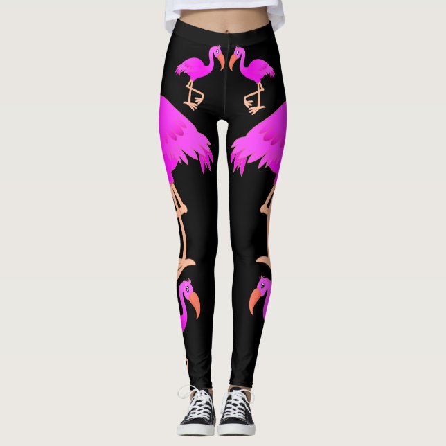 Pink Flamingos Black Leggings - Choose Colour (Front)