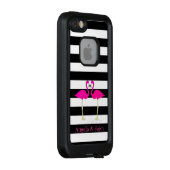 Pink Flamingos, Black, White Stripes Personalised LifeProof iPhone Case (Back/Right)