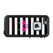 Pink Flamingos, Black, White Stripes Personalised LifeProof iPhone Case (Back Horizontal)