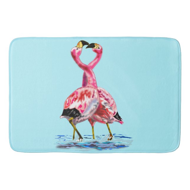 Pink Flamingos Blue Bath Mat Custom Colour - Text (Front)