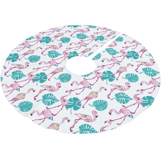 Pink Flamingos Brushed Polyester Tree Skirt (Angled)