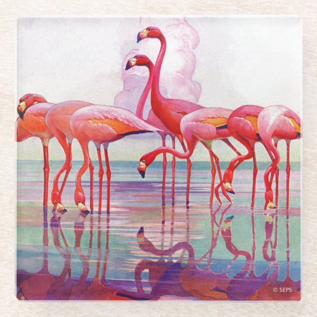 Pink Flamingos by Francis Lee Jaques Glass Coaster (Front)