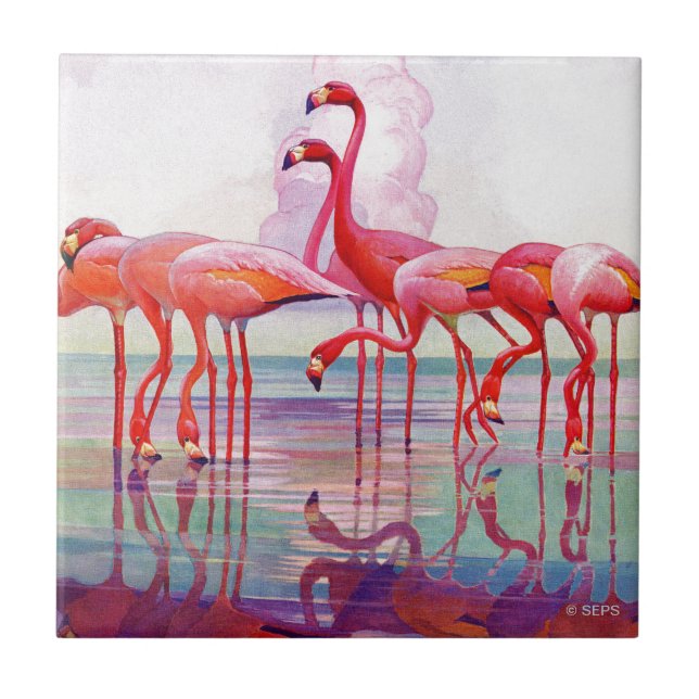 Pink Flamingos by Francis Lee Jaques Tile (Front)