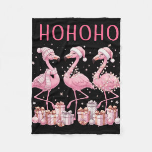 Pink Flamingos Christmas Ho Ho Ho Santa Hat Snow G Fleece Blanket