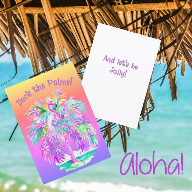 Pink Flamingos Christmas Palm Tree Personalised  Card (Creator Uploaded)