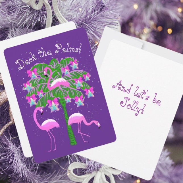 Pink Flamingos Christmas Palm Tree Personalised  Card (Creator Uploaded)