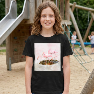 Pink Flamingos Companionship in Watercolor Art T-Shirt