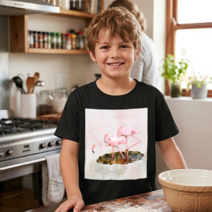 Pink Flamingos Companionship in Watercolor Art T-Shirt