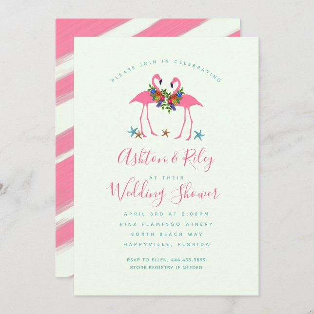 Pink Flamingos Couples Wedding Shower Invitation (Front/Back)
