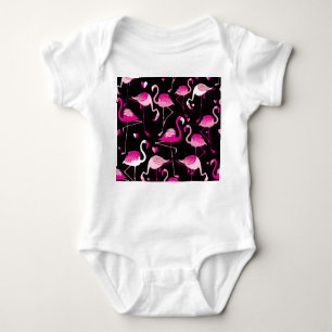 Pink flamingos, dark seamless pattern. baby bodysuit