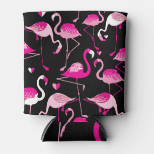 Pink flamingos, dark seamless pattern. can cooler