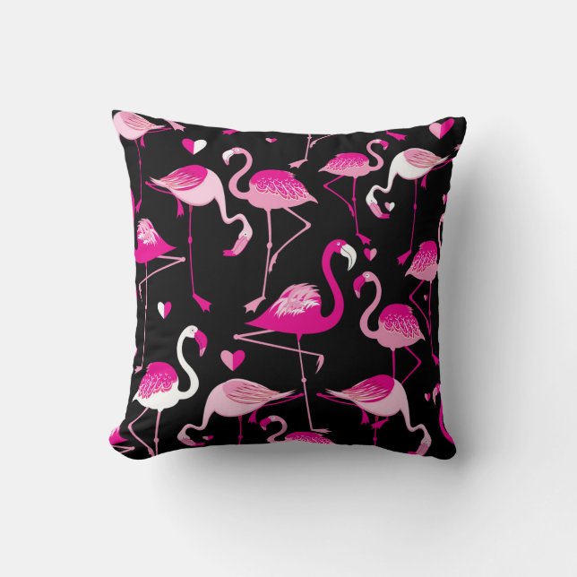 Pink flamingos, dark seamless pattern. cushion (Front)