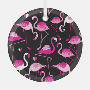 Pink flamingos, dark seamless pattern. glass tree decoration