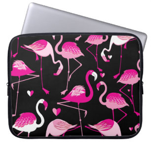 Pink flamingos, dark seamless pattern. laptop sleeve