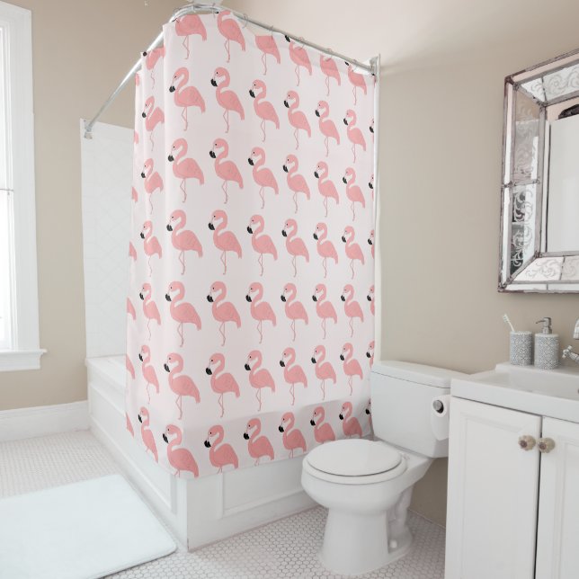 Pink Flamingos Design Shower Curtain (In Situ)