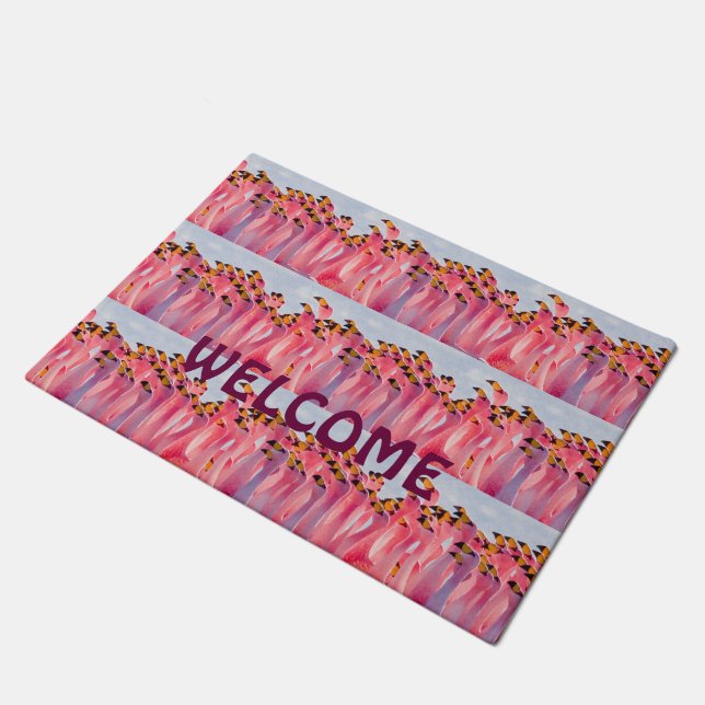 Pink Flamingos Door Mat (Angled)