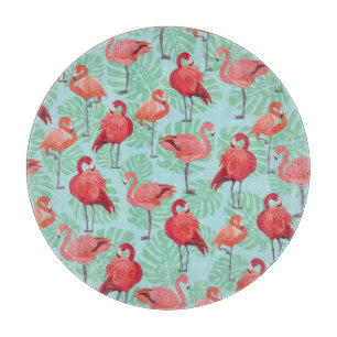 Pink Flamingos: Exotic Seamless Pattern. Cutting Board