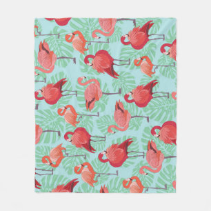 Pink Flamingos: Exotic Seamless Pattern. Fleece Blanket