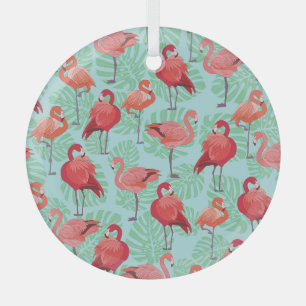 Pink Flamingos: Exotic Seamless Pattern. Glass Tree Decoration