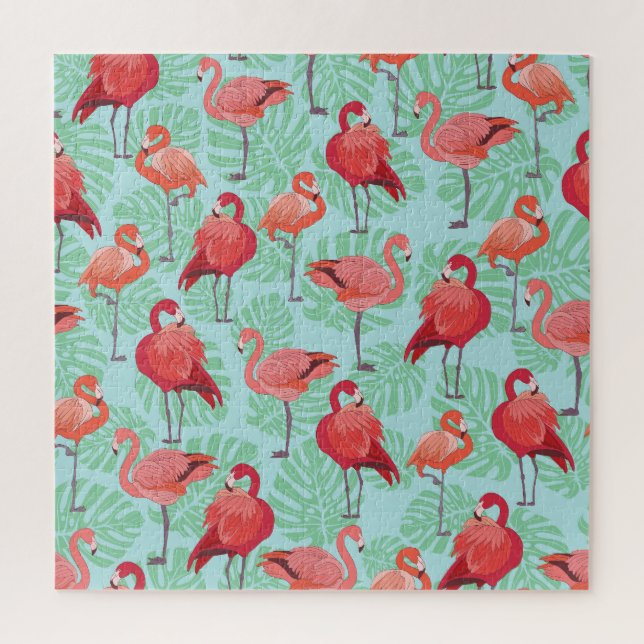 Pink Flamingos: Exotic Seamless Pattern. Jigsaw Puzzle (Vertical)