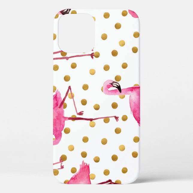 Pink flamingos, golden dots, watercolor. Case-Mate iPhone case (Back)