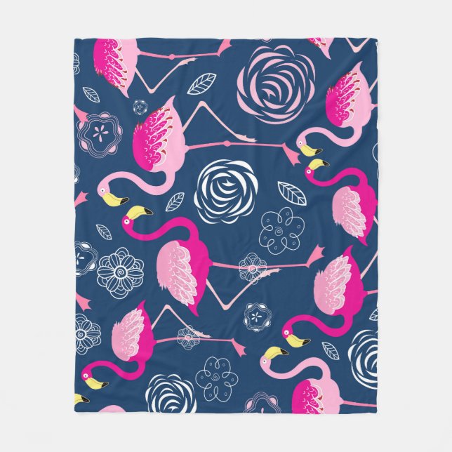 Pink Flamingos: Graphic Dark Pattern Fleece Blanket (Front)