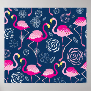 Pink Flamingos: Graphic Dark Pattern Poster