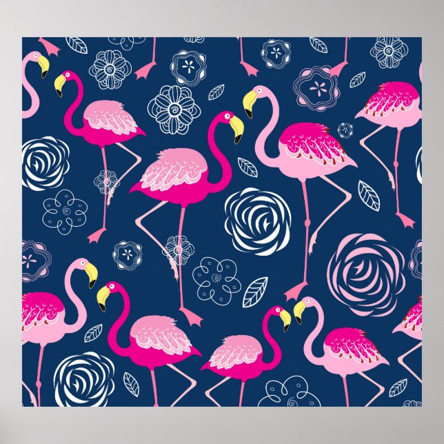 Pink Flamingos: Graphic Dark Pattern Poster (Front)