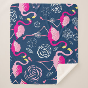 Pink Flamingos: Graphic Dark Pattern Sherpa Blanket