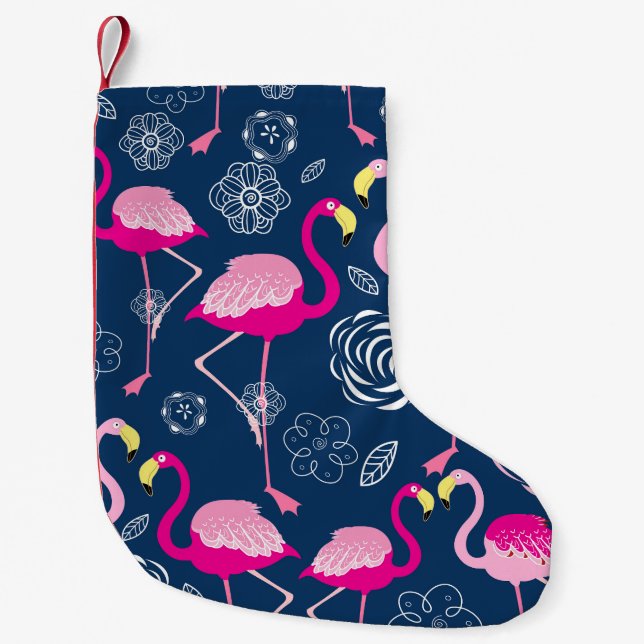 Pink Flamingos: Graphic Dark Pattern Small Christmas Stocking (Front)