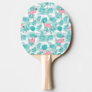 Pink flamingos, green palm leaves, tropical. ping pong paddle