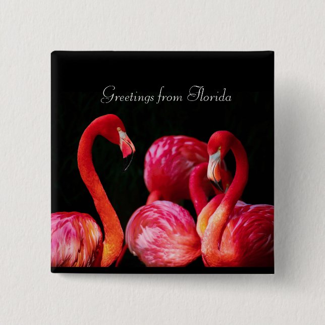 Pink Flamingo's ,Greetings from Florida  15 Cm Square Badge (Front)