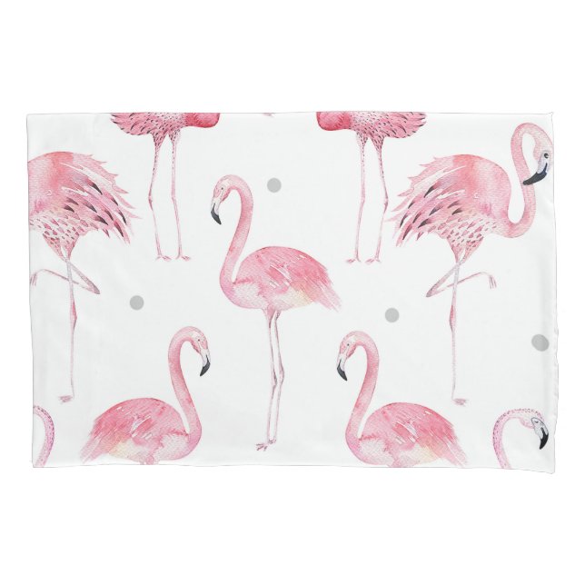 Pink Flamingos Grey Polka Dots Chic Minimal Custom Pillowcase (Front)