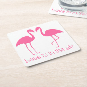 Pink Flamingos Hawaiian Beach Tropical Wedding Square Paper Coaster