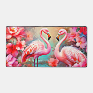 Pink Flamingos in A Lake with Flowers-20231 Desk Mat