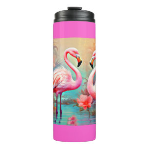 Pink Flamingos in A Lake with Flowers-20231 Thermal Tumbler