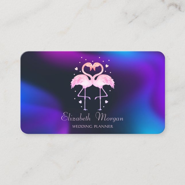 Pink Flamingos In Love,Hearts Holographic Business Card (Front)