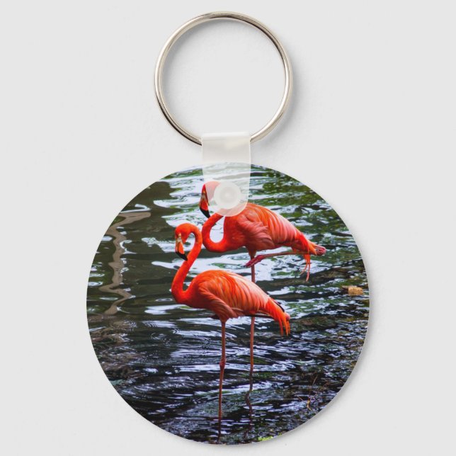 Pink Flamingos in Water Key Ring (Front)